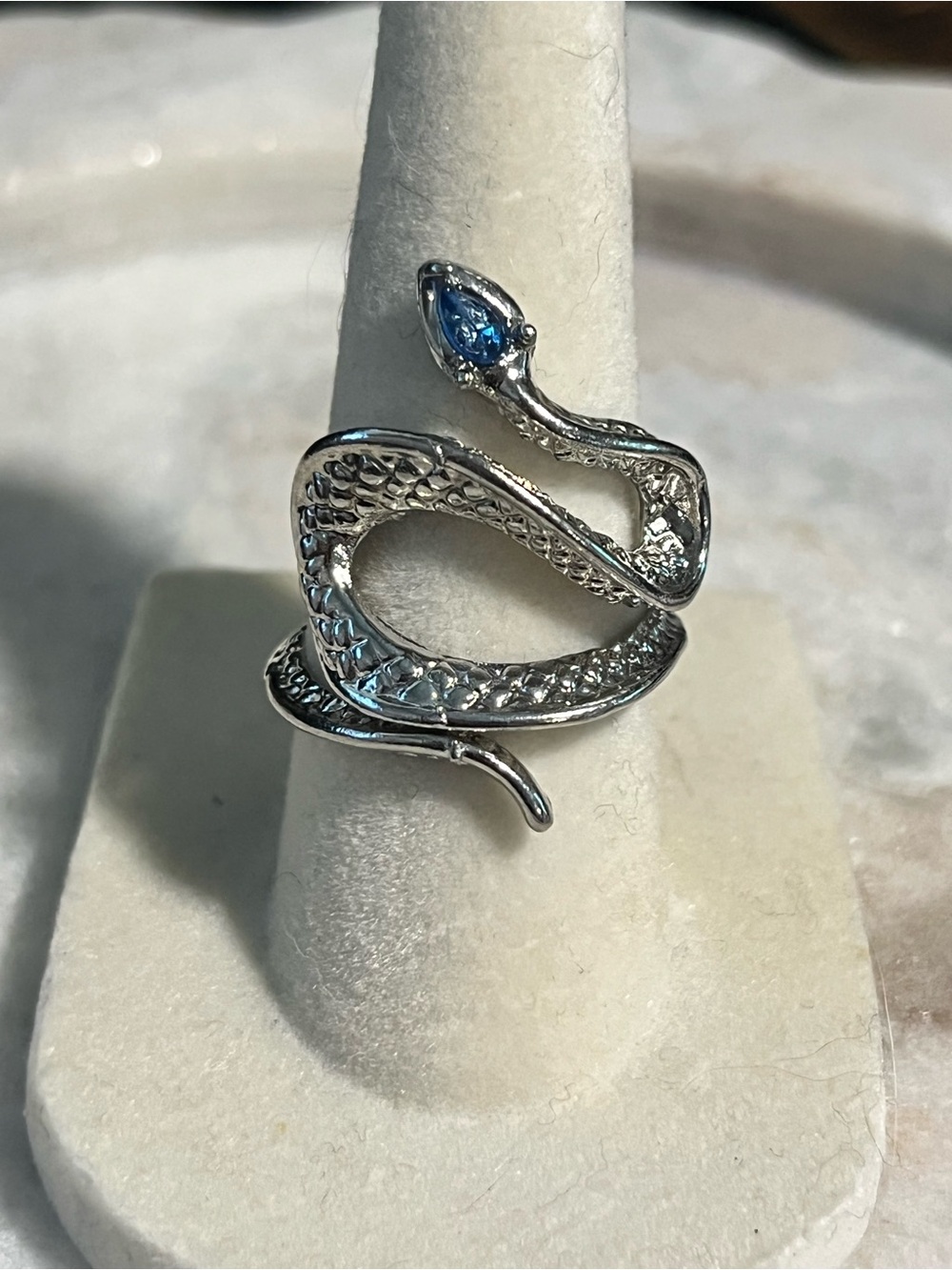 Silver Snake Ring with Blue Accent -